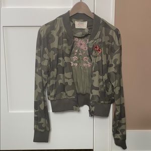 Floral Embroidered Camo Bomber Jacket